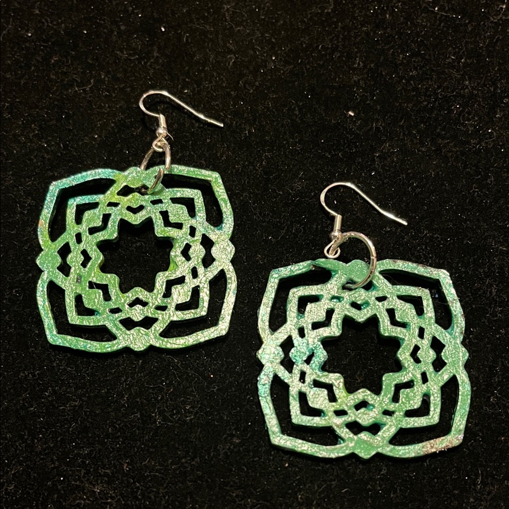 Elegant Green Geometric Earrings With 925 Stamp Stem
